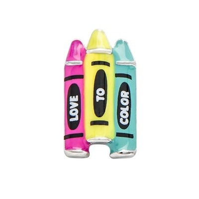 CH3150 Retired Crayons Charm. Pink, Yellow and Blue Crayons.