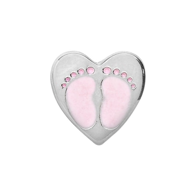 CH4010 Silver heart with Pink Foot Prints Charm