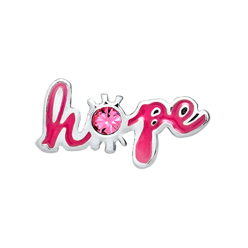 CH5027 Retired Pink "Hope" Script Charm with Pink Crystal