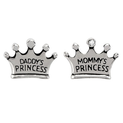 CH6051 Silver Two-Side "Daddys Princess" and "Mommys Princess" Crown Charm