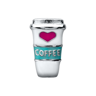 CH7021 Retired Coffee Latte to Go Charm with Pink Heart and Aqua Band 1st Edition