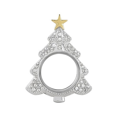 LK1039 Origami Owl Silver & Gold Christmas Tree Hinged Locket with Crystals - Med Size