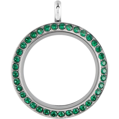 LK9043 Large Silver Twist Locket with Round Emerald Crystals