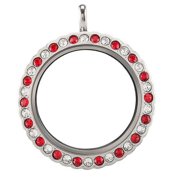 LK9096 The Grinch Large Silver with Red and Clear Crystal Twist Locket. Scalloped edge