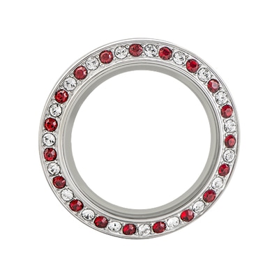 BZ9044 Medium Silver Twist  Face with Candy Cane Red & Clear Crystals