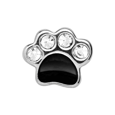 CH1004 First Issue Dog Paw charm with Black enamel and Crystals