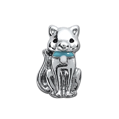 CH1017 Silver Cat with Blue Collar Charm
