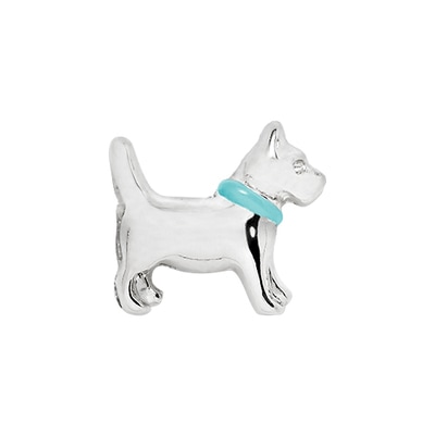 CH1018 Silver Dog with Blue Collar Charm