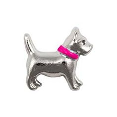 CH1028 Silver Dog Charm with Pink Collar