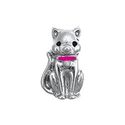 CH1029 Silver Cat Charm with pink collar