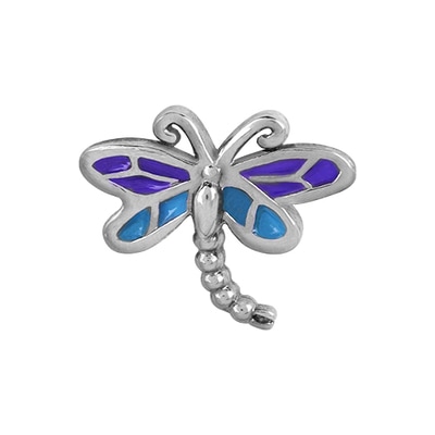 CH1036 Silver Dragonfly Charm with blue and purple wings