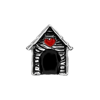 CH1046 Retired Silver Dog House Charm with Red Heart