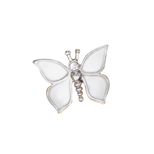 CH1065 White Enamel Butterfly Charm with Silver Trim
