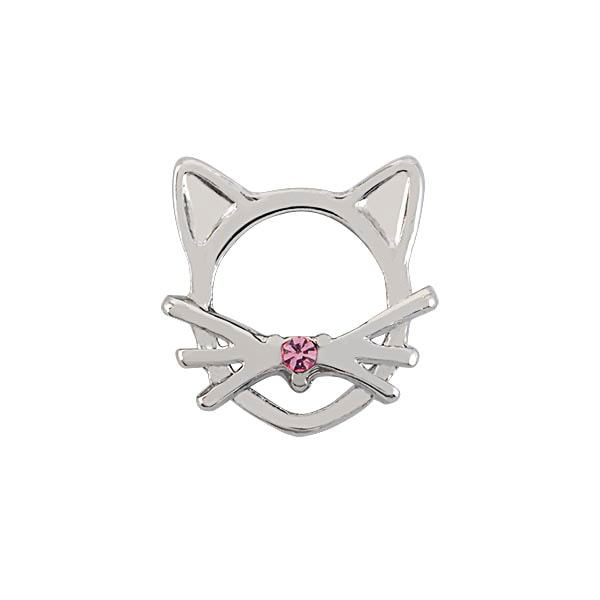 CH1071 Silver Kitty Cat Cutout Charm with a Pink Nose