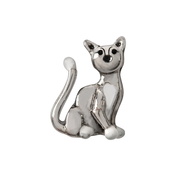 CH1096 Silver Kitty Cat Charm with White Accent