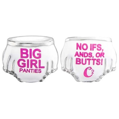 CH1529 Retired White "Big Girl Panties" Charm with Bright Pink Writing. Reverse Side Says "No Ifs, Ands, Or Butts!"