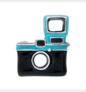CH1665 Retired Black and Aqua Camera Charm with Flash 2nd Edition