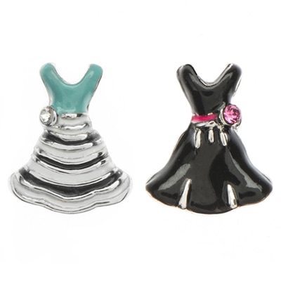 CH1680 Two-Sided Dress Charm. Little black dress on one side, stripes with aqua on reverse side.