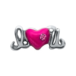 CH1912 Retired "I {Heart} U" Charm in Silver and Pink with a Crystal
