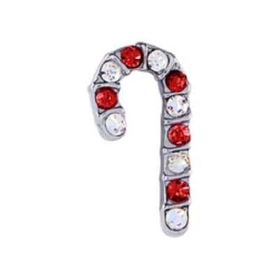 CH1935 Retired Candy Cane Sparkle Charm with Red and Clear Crystals on Silver