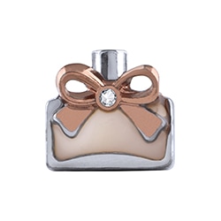 CH1947 Tan Perfume Bottle with Rose Gold Bow and Crystal, 2nd in a series of collectible Mother's Day charms.