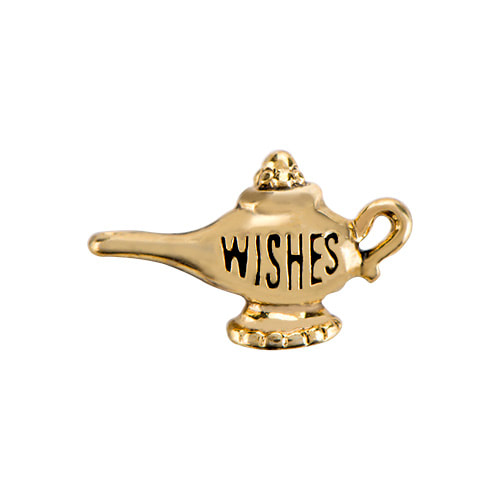 CH1985 Retired Gold Genie Lamp Charm  that says "Wishes" on the front