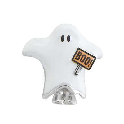 CH1994 Retired White Ghost Charm hold a "Boo!" Sign