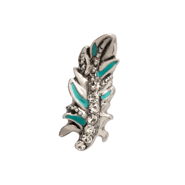 CH2618 Silver Feather Charm with Aqua Accents