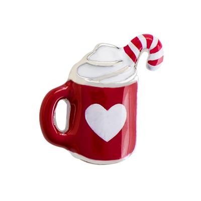 CH3104 Retired Cup of Cocoa Charm. Red Mug with White Heart and Candy Cane. 1st in a Series