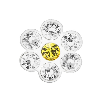 CH3125 Retired Sparkle Daisy Charm with 6 clear crystals and yellow crystal center