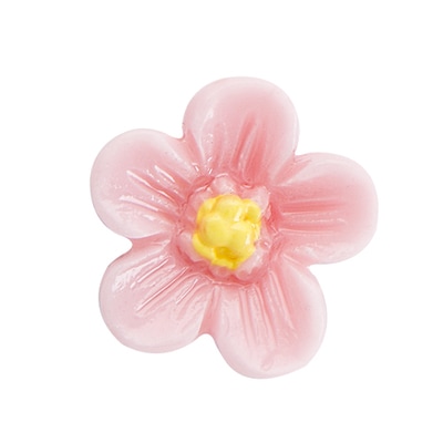 CH3130 Retired Pink Resin Flower Charm with Yellow Center.