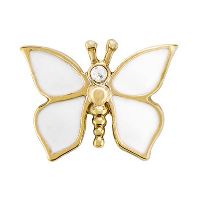 CH3149 White Enamel Butterfly Charm with Gold Trim