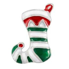 CH3184 Retired Christmas Stocking Charm in red, green and white with Stripes