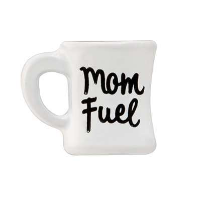 CH3228 Retired White Coffee Cup Charm with "Mom Fuel" 