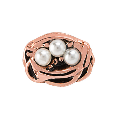 CH3235 Rose Gold Nest Charm with Pearl Eggs