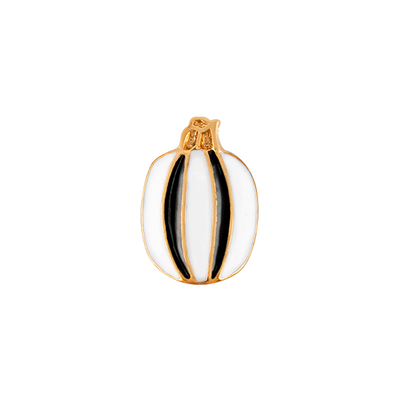CH3266 Retired Tall Enamel Two-Sided Pumpking Charm. White & Black vertical stripes with BOO on Front.