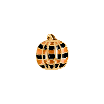 CH3267 Retired Short Enamel Two-Sided Pumpkin. White with BOO on one side, and orange and black check on reverse side.