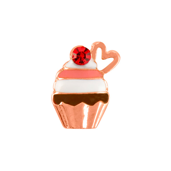 CH3299 Retired Valentine Rose Gold Cupcake Charm with Heart on Top 2nd Edition