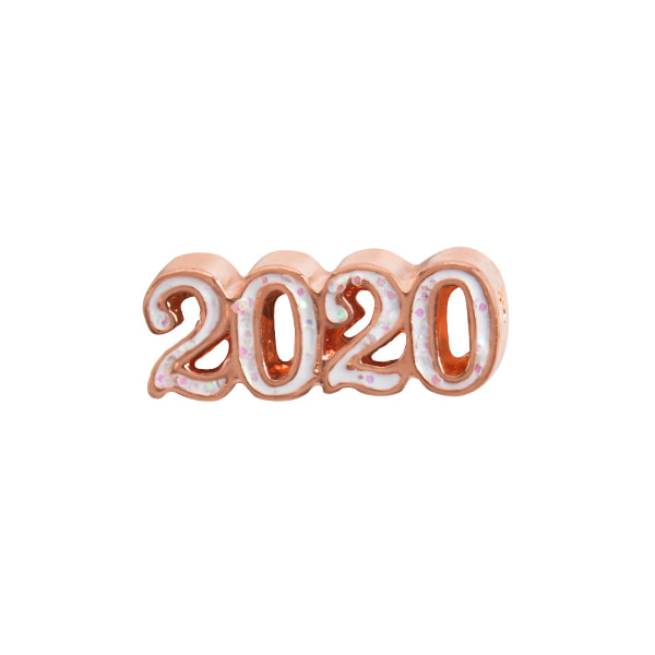 CH3343 "2020" Year Charm in Rose Gold and White Enamel