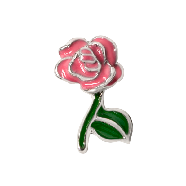 CH3368 Pink long stemmed rose charm limited edition