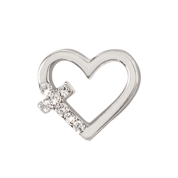 CH3383 Silver Heart & Crystal Cross Charm