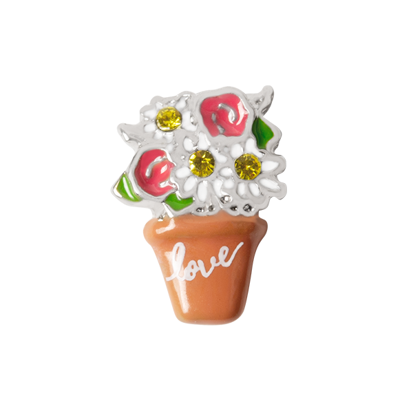 CH3401 Terracotta Flower Pot with Daisy's and Pink Flowers Charm. For Mother's Day 2020