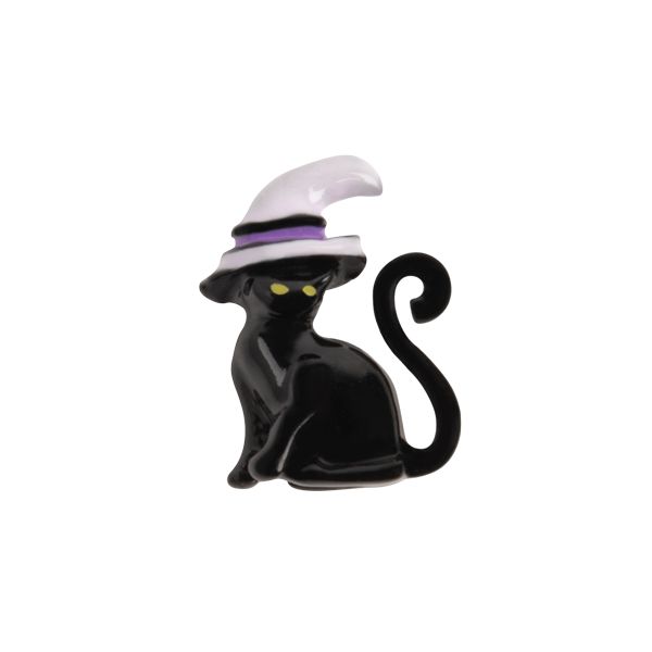 CH3427 Black Cat in a White Witch Hat Charm
