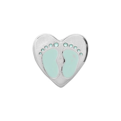 CH4007 Silver Heart with  Blue Baby Foot Prints