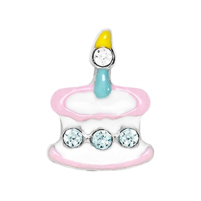 CH4013 Retired Birthday Cake Charm with 1 single candle and crystals.