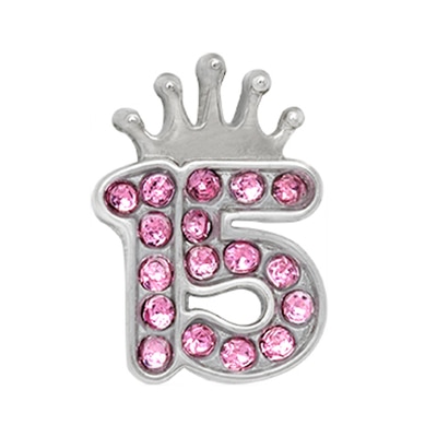 CH4028 Retired Quinceanera Charm with Pink Crystals and Silver Crown