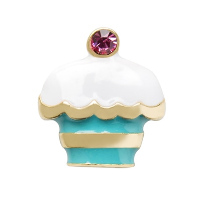 CH4208 Retired Trolls Cupcake Charm with Aqua Stripes and Cherry on Top