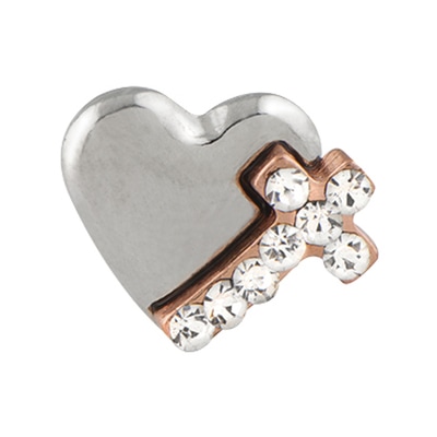 CH5030 Retired Silver Hear with Rose Gold Crystal Heart Charm
