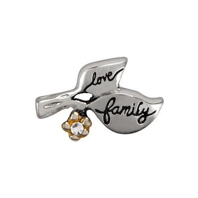 CH6052 Retired Silver "Love Family" Leaf Charm with Gold and Crystals