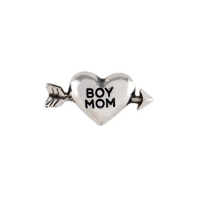 CH6067 Silver "Boy Mom" Heart and Arrow Charm